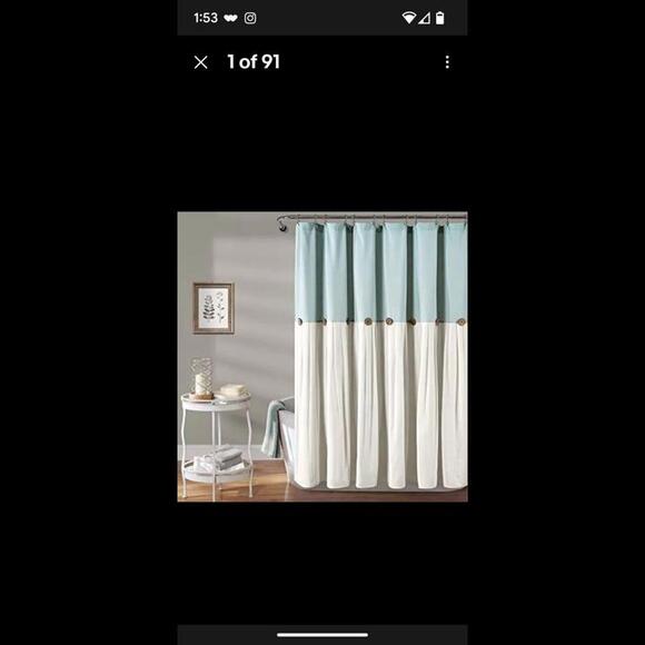 Lush Decor Linen Button Shower Curtain, 72" x 72", Blue & Off-White - Picture 1 of 4